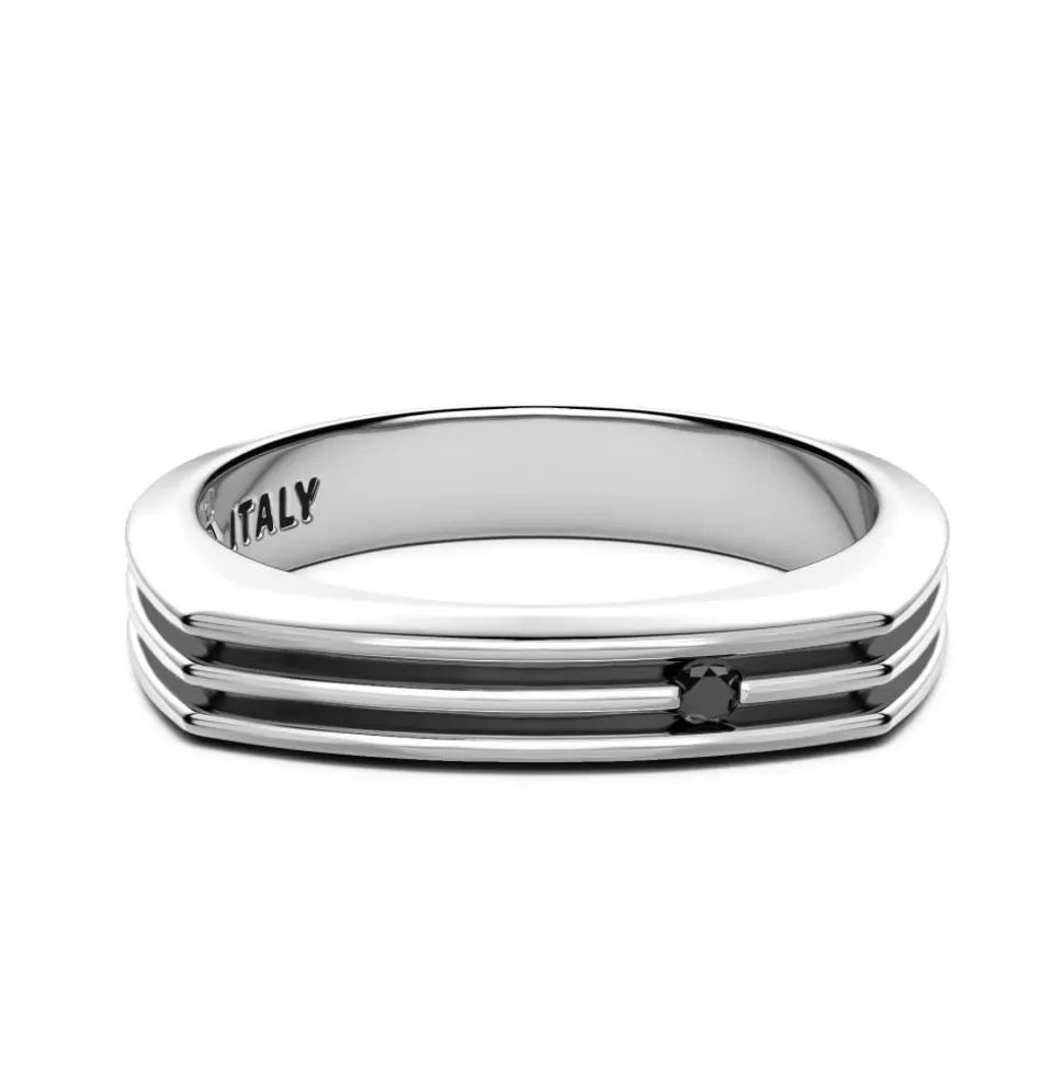 Zancan Silver Band Ring With Black Stones.^Zancan Gioielli Best Sale