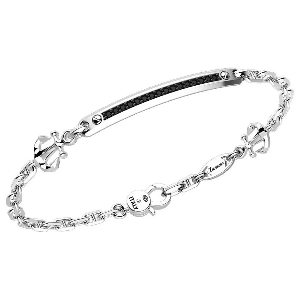 Zancan Silver Bracelet With Tag, Anchors And Black Stones.^Zancan Gioielli Discount