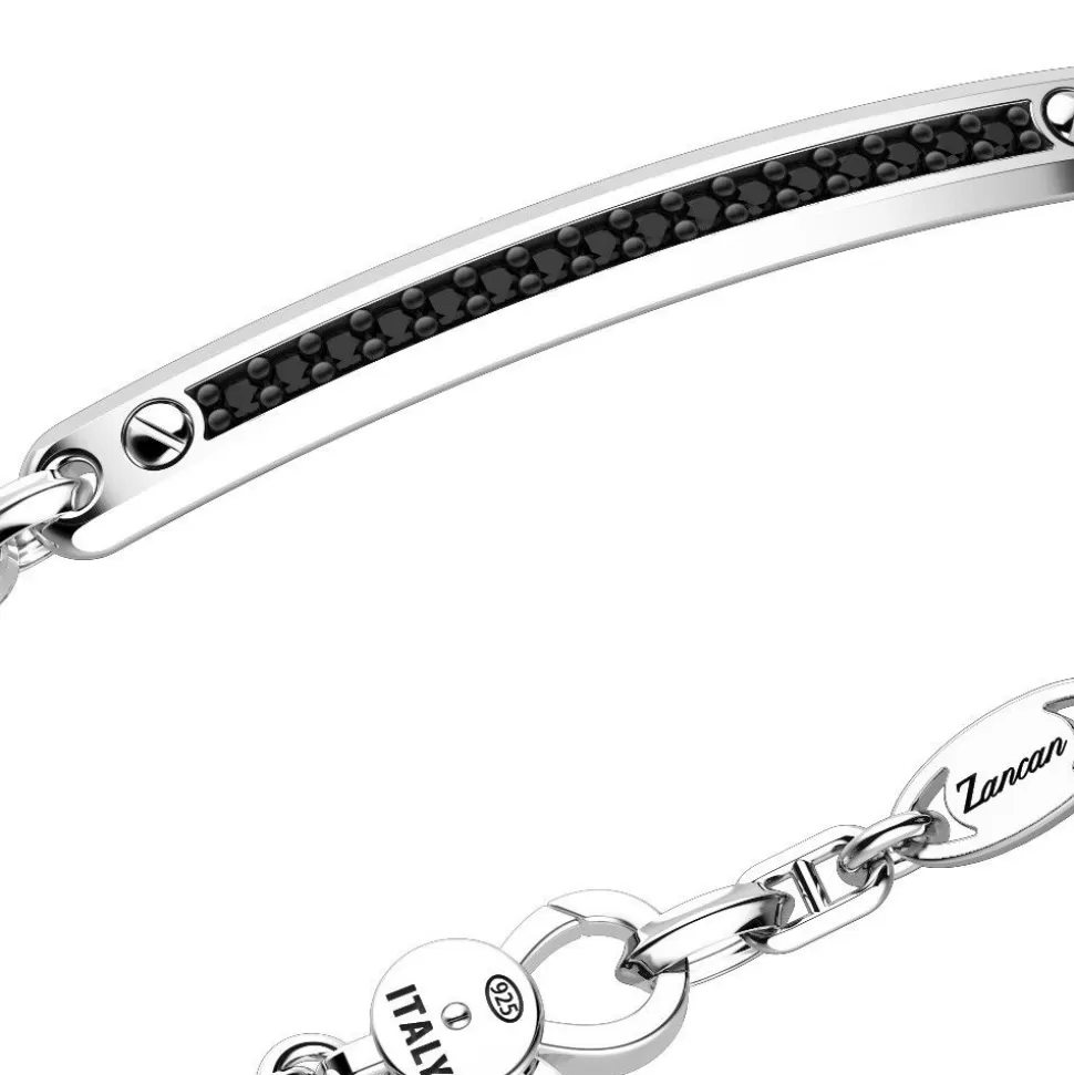 Zancan Silver Bracelet With Tag, Anchors And Black Stones.^Zancan Gioielli Discount