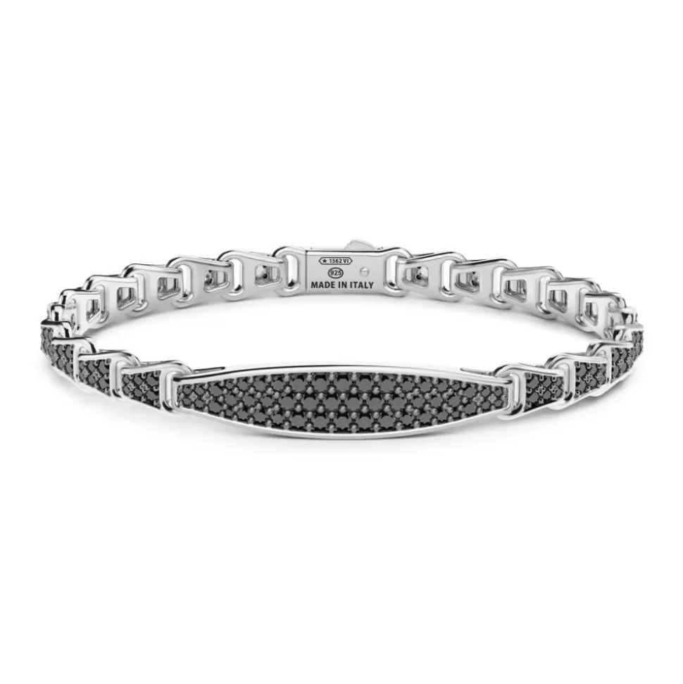 Zancan Silver Bracelet With Tag And Black Stones.^Zancan Gioielli Outlet