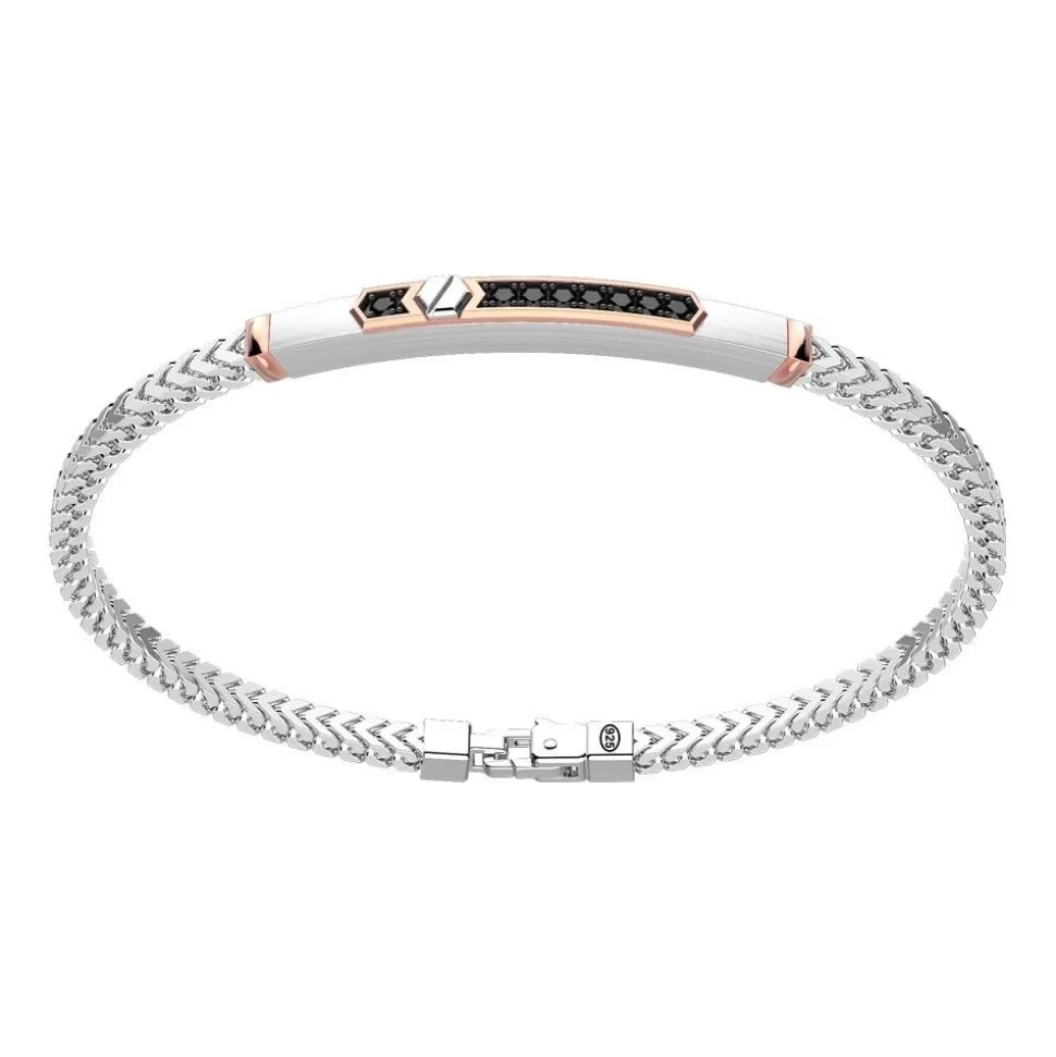 Zancan Silver Bracelet With Tag And Rose Gold Inserts And Black Stones.^Zancan Gioielli New