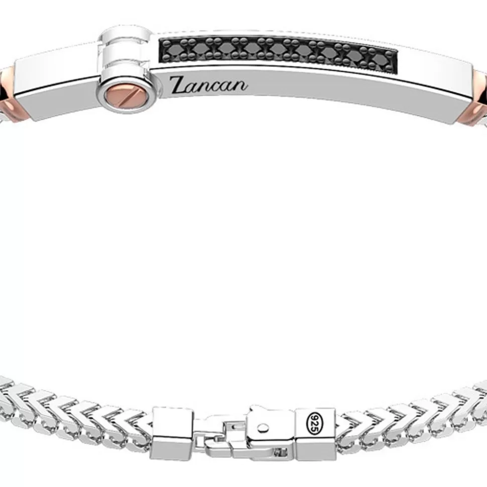 Zancan Silver Bracelet With Tag And Rose Gold Inserts And Black Stones.^Zancan Gioielli Sale