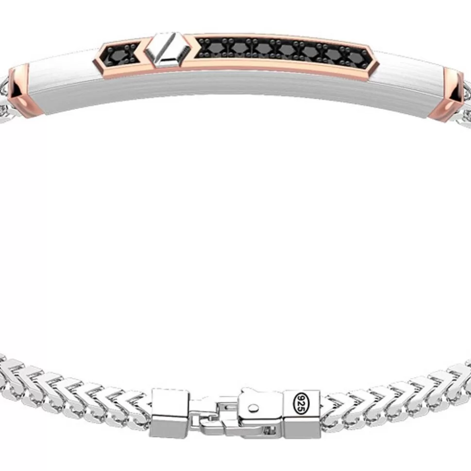 Zancan Silver Bracelet With Tag And Rose Gold Inserts And Black Stones.^Zancan Gioielli New