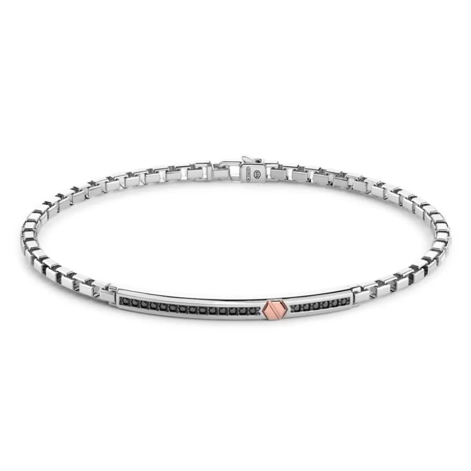 Zancan Silver Bracelet With Tag, Black Stones And Rose Gold Screw.^Zancan Gioielli Sale