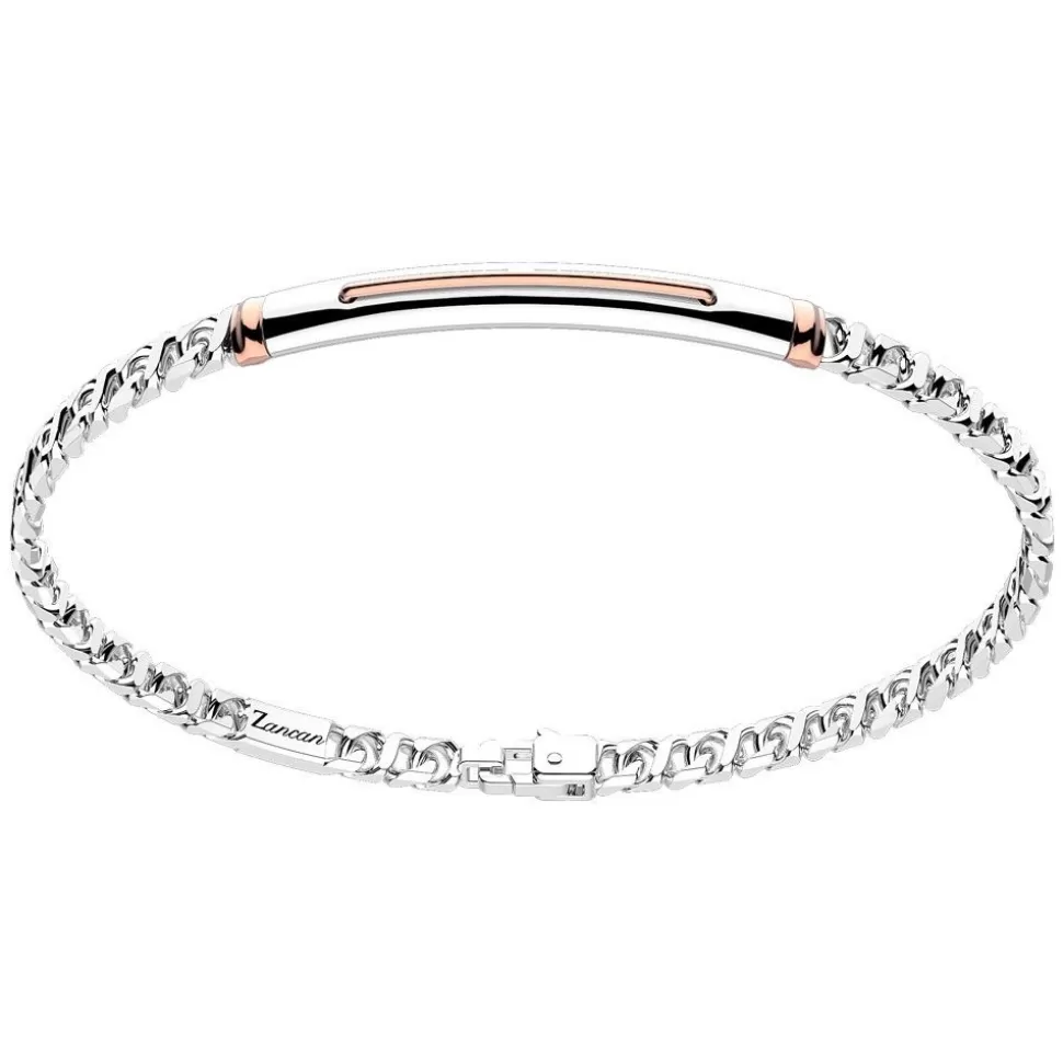 Zancan Silver Curb Chain Bracelet With Tag And Rose Gold Inserts.^Zancan Gioielli Fashion