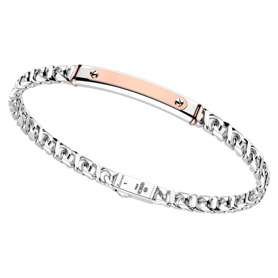 Zancan Silver Curb Chain Bracelet With Tag And Rose Gold Inserts.^Zancan Gioielli Cheap