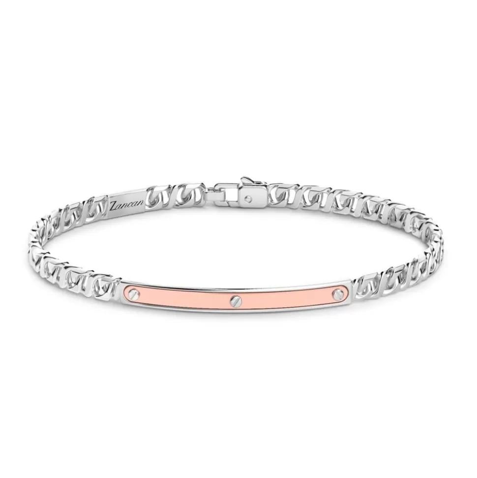 Zancan Silver Curb Chain Bracelet With Tag And Rose Gold Inserts.^Zancan Gioielli Flash Sale