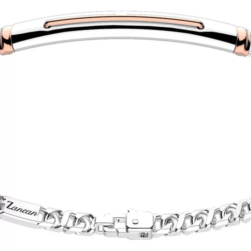 Zancan Silver Curb Chain Bracelet With Tag And Rose Gold Inserts.^Zancan Gioielli Fashion