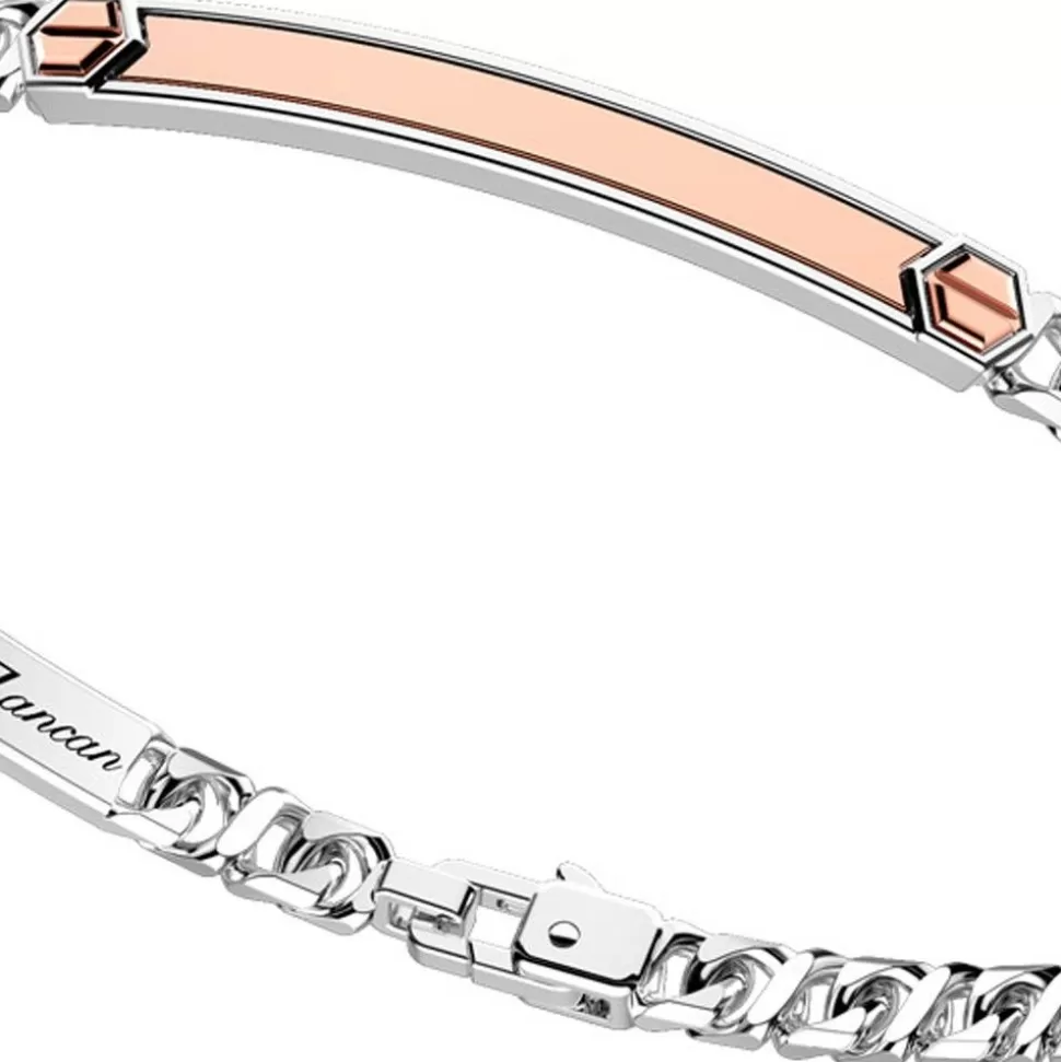 Zancan Silver Curb Chain Bracelet With Tag And Rose Gold Inserts.^Zancan Gioielli Outlet
