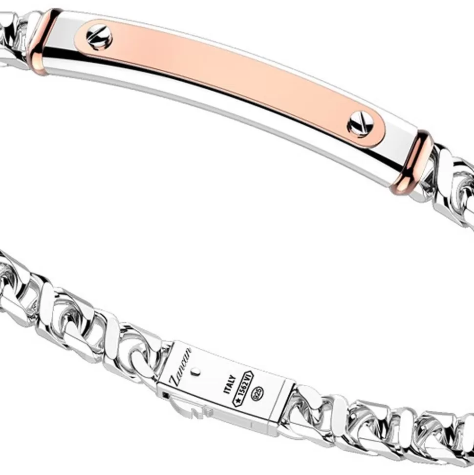 Zancan Silver Curb Chain Bracelet With Tag And Rose Gold Inserts.^Zancan Gioielli Cheap