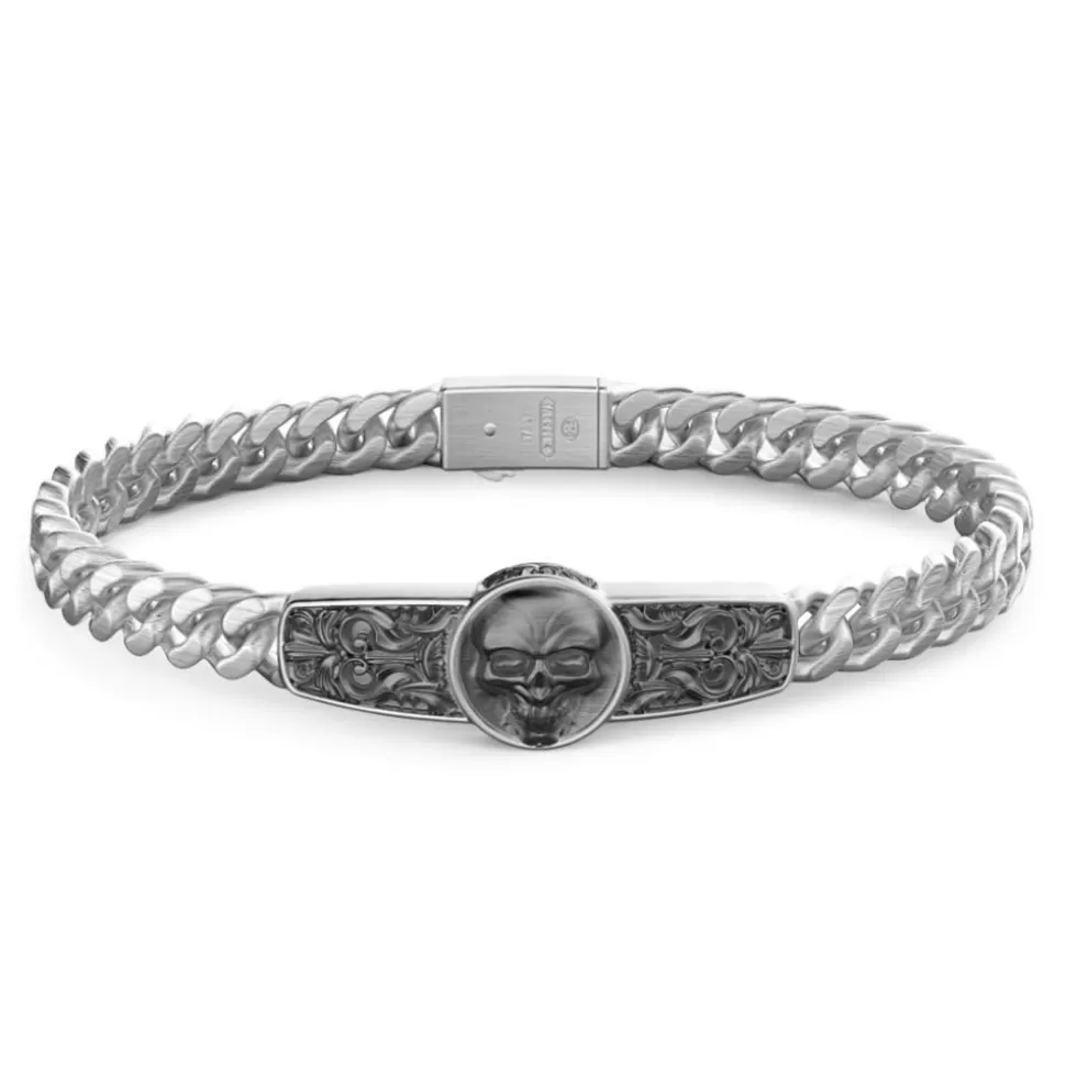Zancan Silver Curb Chain Bracelet With Tag And Skull.^Zancan Gioielli New