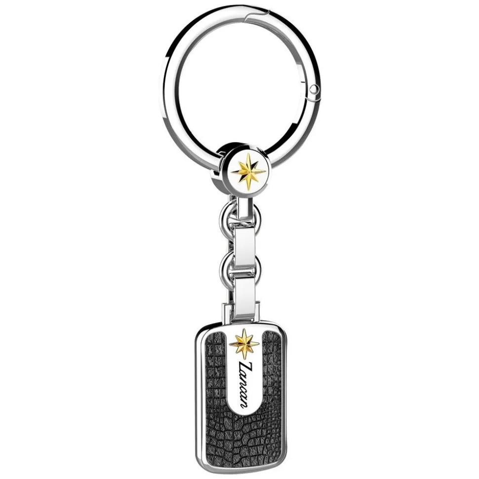Zancan Silver Curb Chain Keychain With Leather Effect Tag.^Zancan Gioielli Flash Sale