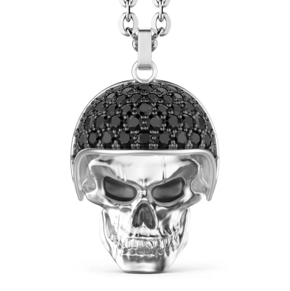 Zancan Silver Necklace With Biker Skull Pendant With Black Stones.^Zancan Gioielli Cheap