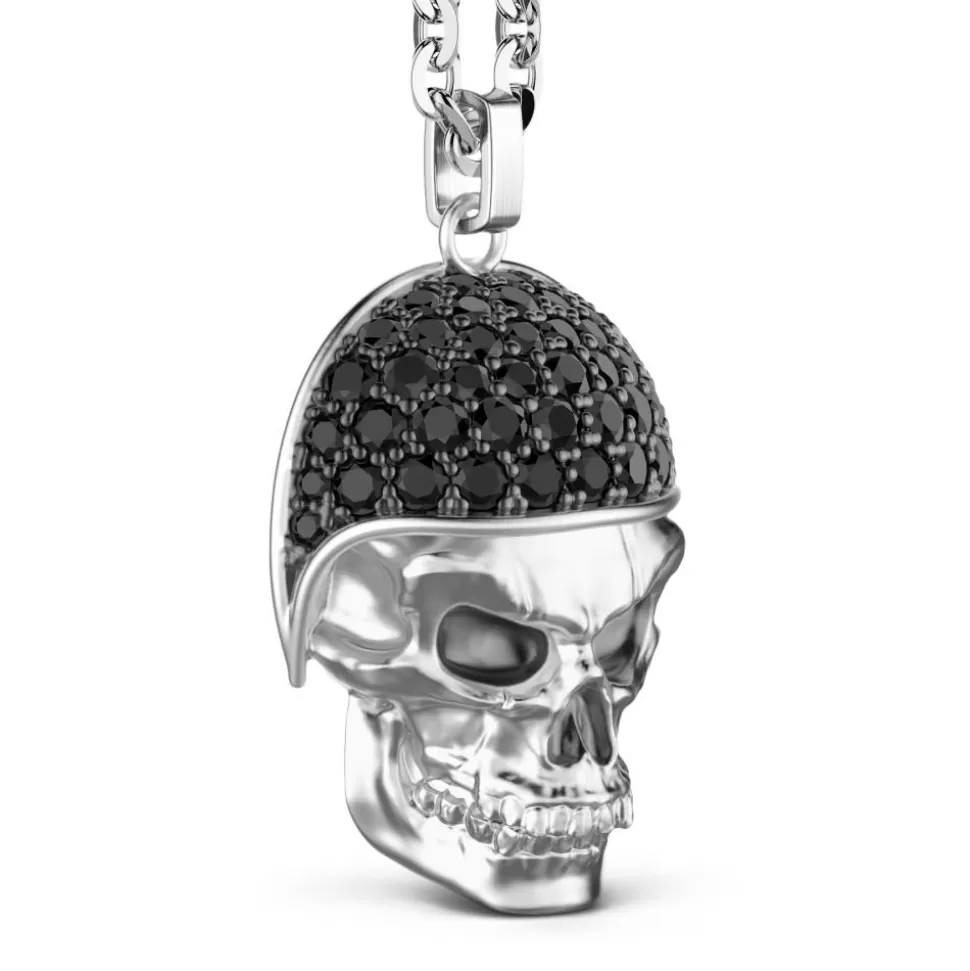 Zancan Silver Necklace With Biker Skull Pendant With Black Stones.^Zancan Gioielli Cheap