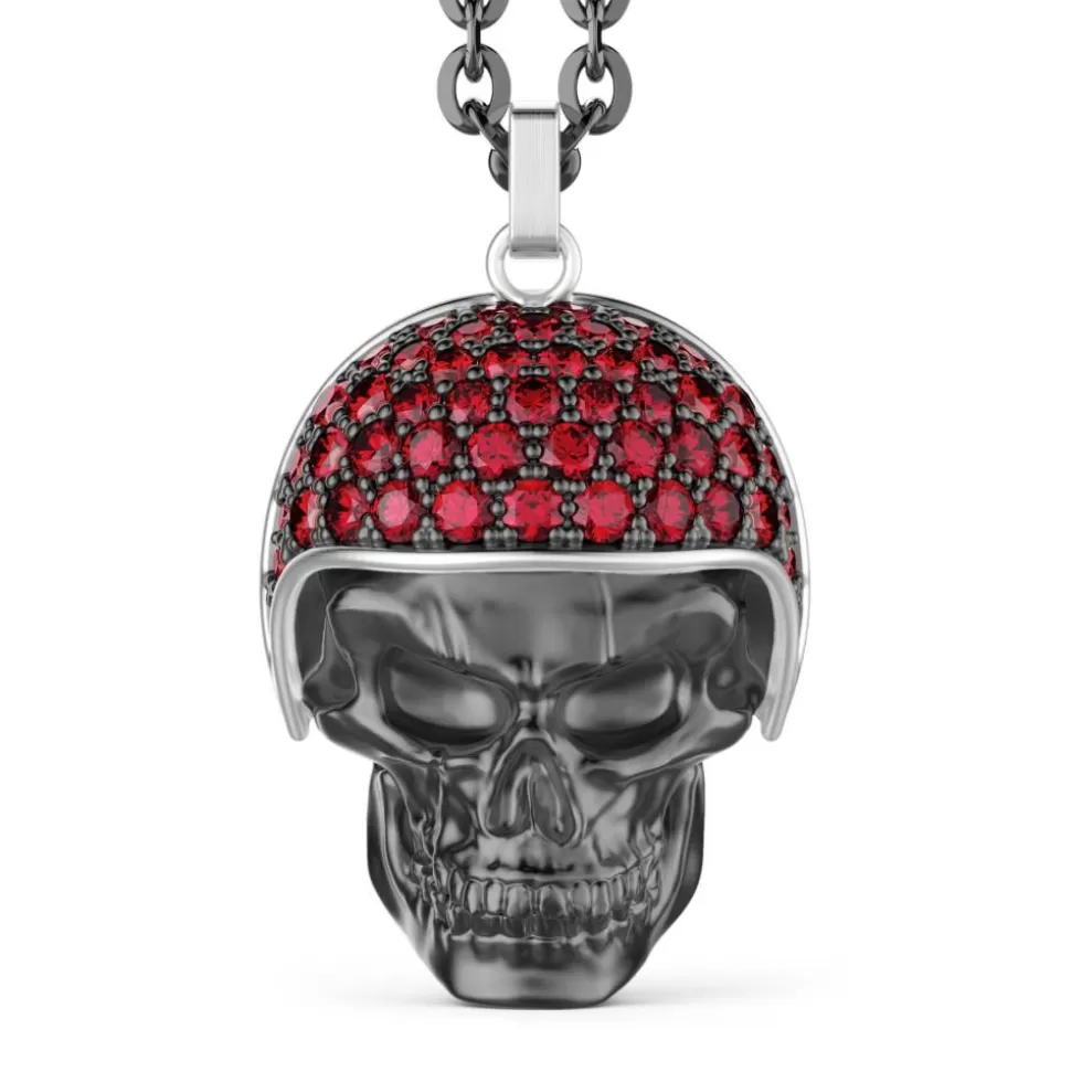 Zancan Silver Necklace With Biker Skull Pendant With Red Stones.^Zancan Gioielli Clearance