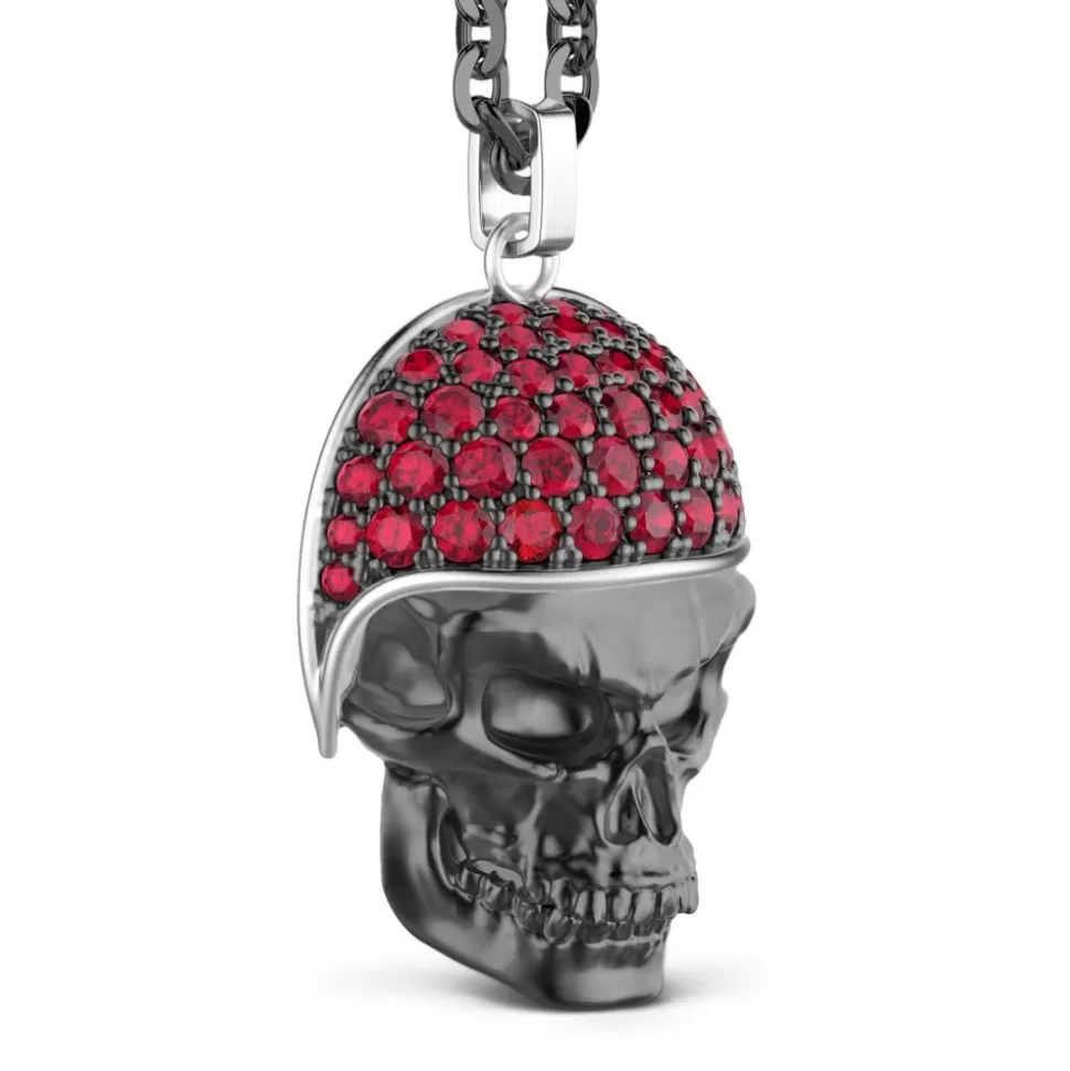 Zancan Silver Necklace With Biker Skull Pendant With Red Stones.^Zancan Gioielli Clearance