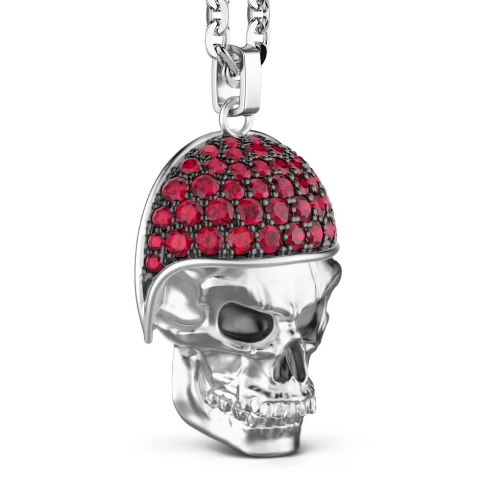 Zancan Silver Necklace With Biker Skull Pendant With Red Stones.^Zancan Gioielli Clearance