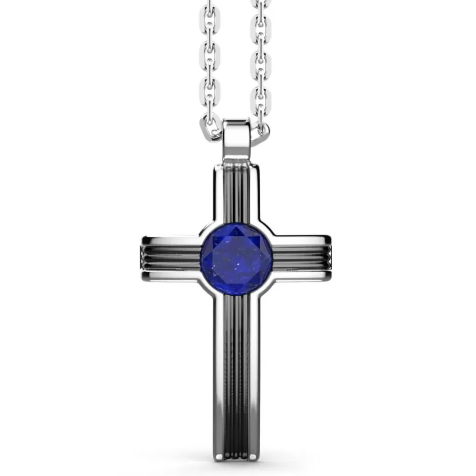 Zancan Silver Necklace With Cross Pendant And Lapis Lazuli Stone.^Zancan Gioielli Hot