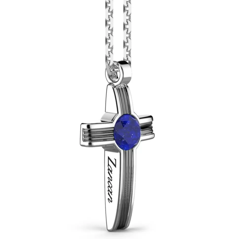 Zancan Silver Necklace With Cross Pendant And Lapis Lazuli Stone.^Zancan Gioielli Hot
