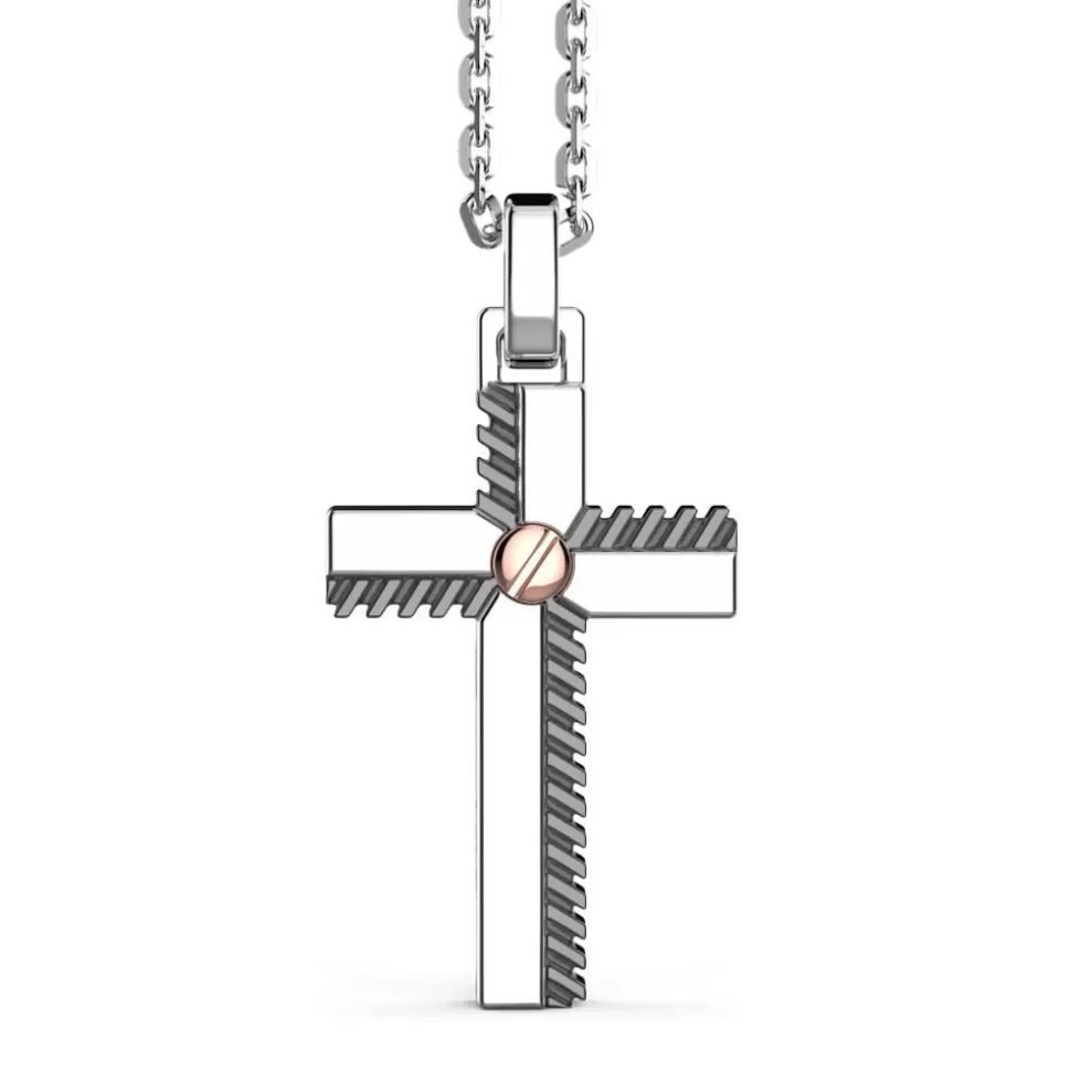 Zancan Silver Necklace With Cross Pendant And Rose Gold Screw.^Zancan Gioielli Cheap