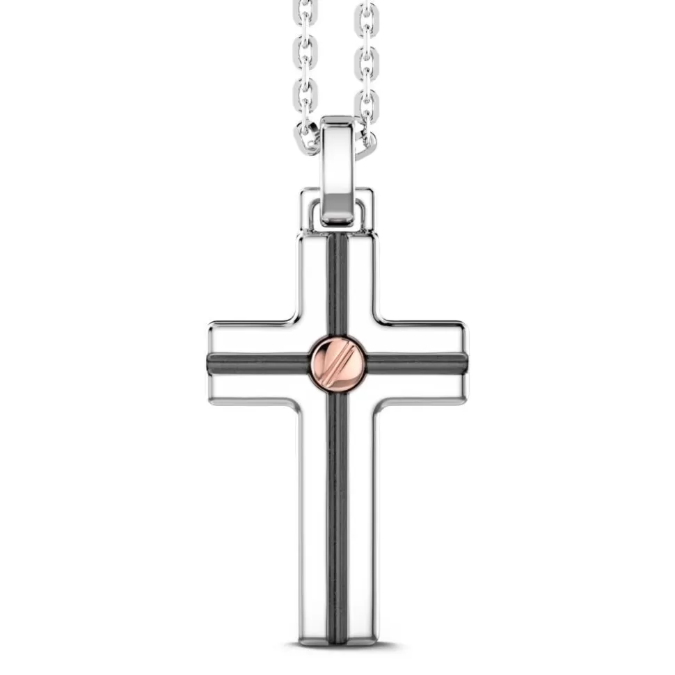 Zancan Silver Necklace With Cross Pendant And Rose Gold Screw.^Zancan Gioielli Cheap