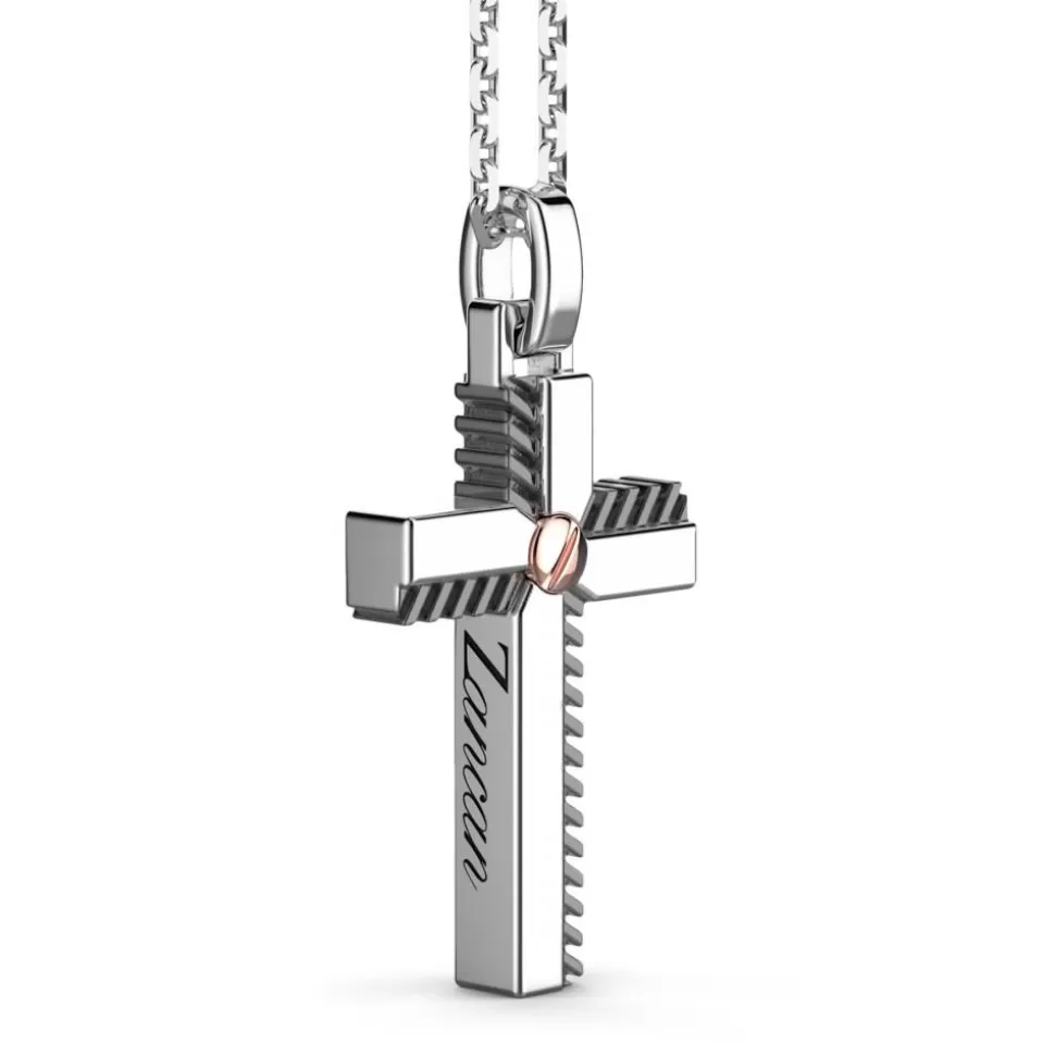 Zancan Silver Necklace With Cross Pendant And Rose Gold Screw.^Zancan Gioielli Cheap