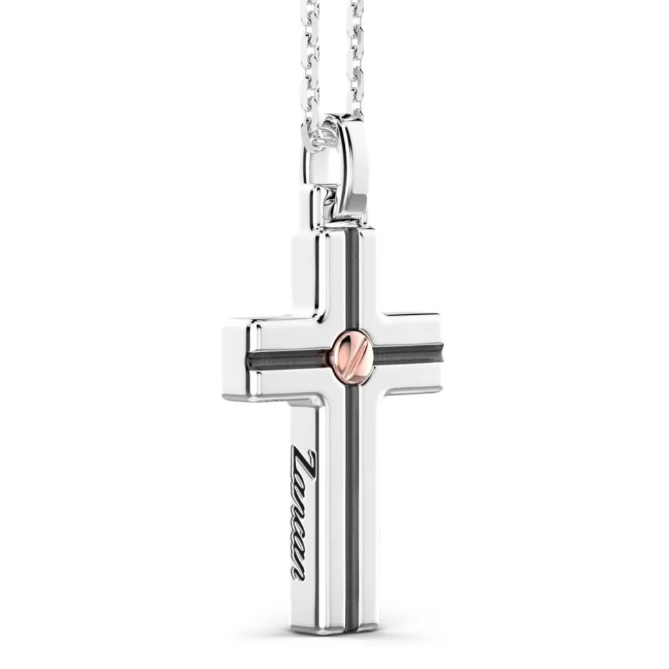Zancan Silver Necklace With Cross Pendant And Rose Gold Screw.^Zancan Gioielli Cheap