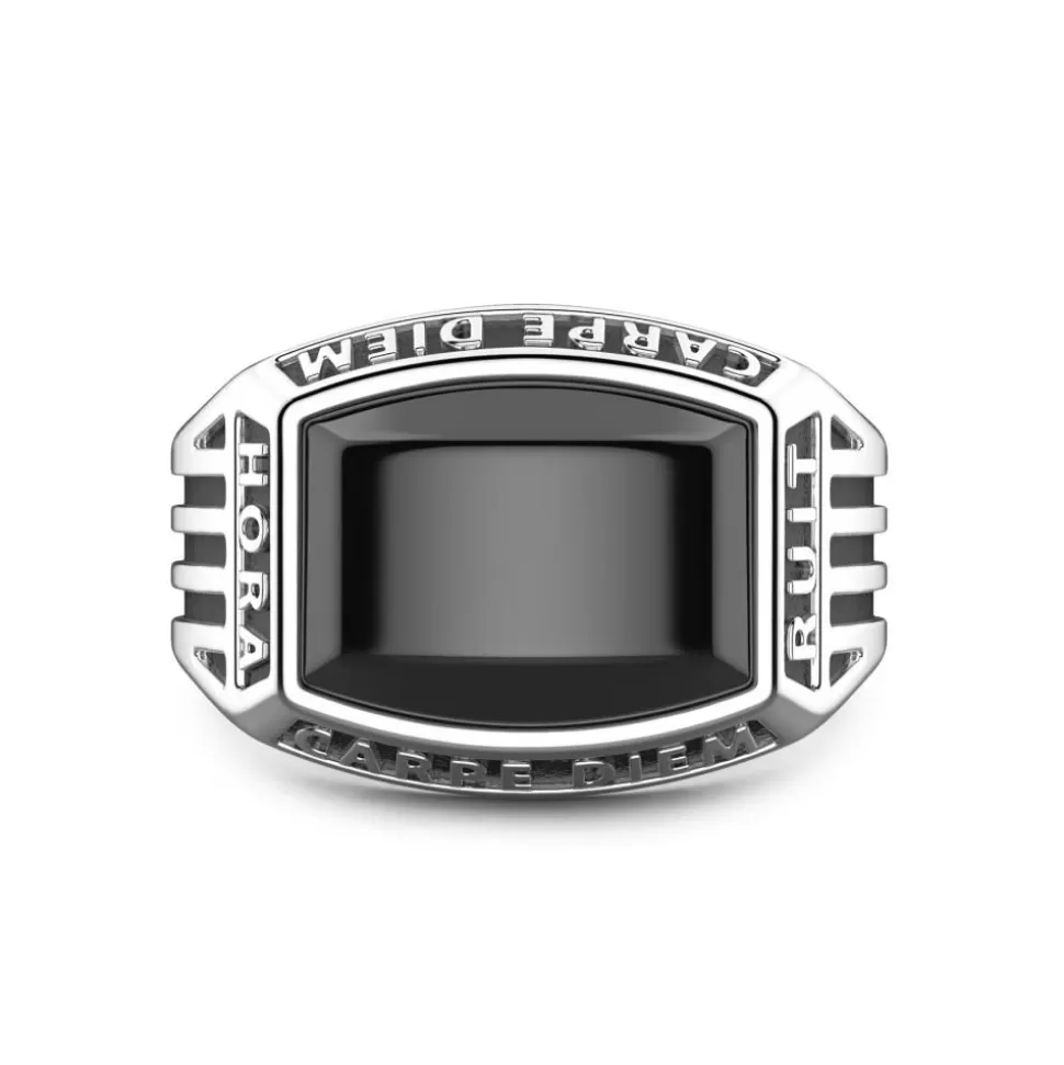 Zancan Silver Ring With Inscription In Latin And Onyx.^Zancan Gioielli Best Sale